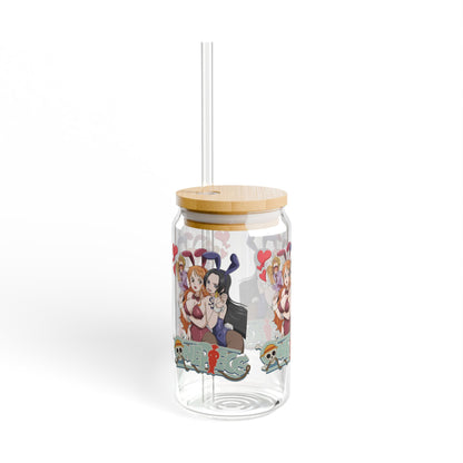 Cute Cartoon Sipper Glass, 16oz, Fun Drinkware for Parties, Unique Gifts, Home Decor, Anime-Inspired, Summer Refreshments