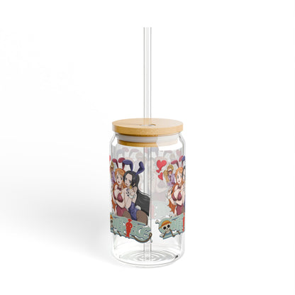 Cute Cartoon Sipper Glass, 16oz, Fun Drinkware for Parties, Unique Gifts, Home Decor, Anime-Inspired, Summer Refreshments