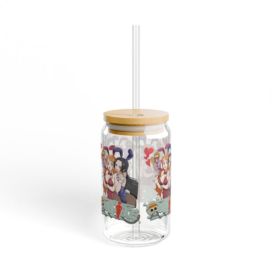 Cute Cartoon Sipper Glass, 16oz, Fun Drinkware for Parties, Unique Gifts, Home Decor, Anime-Inspired, Summer Refreshments
