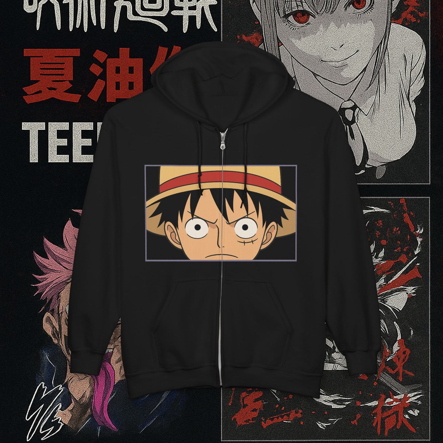 Anime Character Zip Hoodie – Unisex Heavy Blend Sweatshirt | teemene
